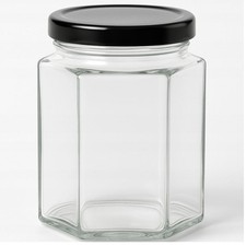 40 x 280ml Hexagonal Glass Jar with Black  63mm Twist-Off Lids – Honey, Jam