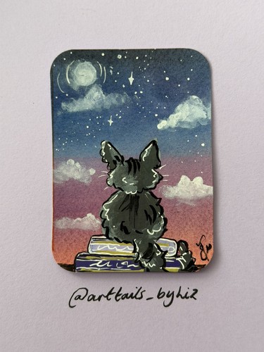 Aceo book kitty original - book,