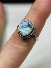 Silver and abalone/paua shell ring UK size O never worn