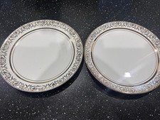 Vintage Barratt’s “Definitic White” Ornate Floral Rim Plates – England Tableware