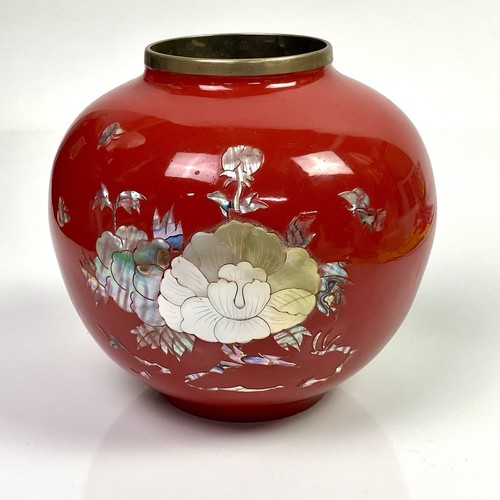Vtg red enamel - over, brass