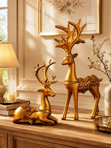 2pcs white deer - 2pcs, statue