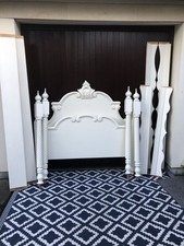 Double Four Poster Bed Frame. Hand Made Solid Pine Painted F&B New White.