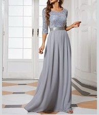 Silver Sequin Chiffon Evening