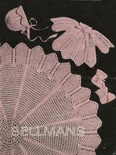 Baby Shawl Coat Bonnet Bootees Vintage Crochet Pattern 3ply 1372