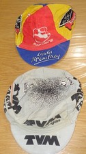 Three vintage cycling caps Linda McCartney, TVM Farm Frites Commonwealth Classic