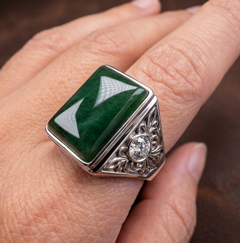 Mens green agate ring size - mens,