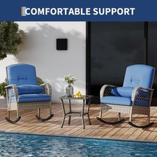 2X Blue Outdoor Rattan Rocking