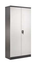 Metal Cabinet Cupboard Black/Grey 2 Door Locking Office Garage 4 Shelf 180cm
