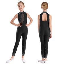 UK Girls Jumpsuit Athletic Bodysuit Mock Neck Unitard Dance Leotard Mesh Team