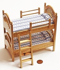 Dolls House Bunk Bed Pine With A Blue & White Mattress 1:12 Scale DF886 tumdee