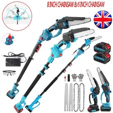 2 IN 1 Pole Chainsaw Cordless Long Reach Cutter Pruner Saw 2 Batteries & Charger