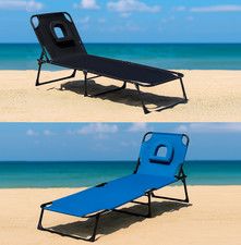 Sun Lounger Set of 2 with Foldable Adjustable Backrest & Face Hole – 188x58x27cm