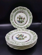 Set Of 6 Vintage Corona Ware Green Ye Olde Winchester Salad, Luncheon Plates