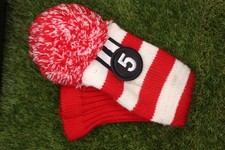 Red and white knitted hybrid headcover