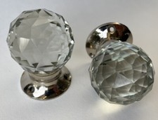Antique Old Victorian Pair Crystal Cut Glass Nickel Door Knobs Handles (GK114)