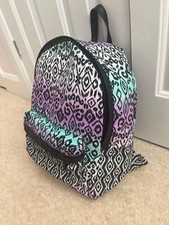 Claire’s Black Tribal Print Backpack, White/Purple/Teal Background, Medium, NEW