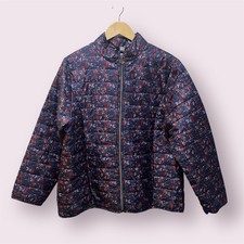 Anne de Lancay - Size Large UK - Navy Blue Floral Coat Jacket 100% Poly Light  