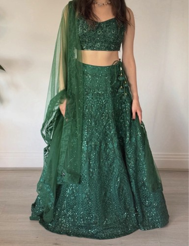 Women green sequin lehenga - green,