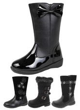 Girls Faux Leather Fur Ankle Mid Calf Boots Flower Glitter Bow Winter Shoes Size