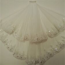 90cm length 2 Tier Sequins Flower Edge Short Bridal Wedding Veil with Comb