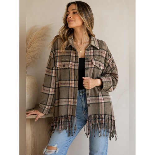 Zara plaid studded fringe - plaid,