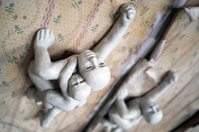 Pair of Unusual Late 20thC Plaster Climbing Wall Sculptures of Parents c.1991