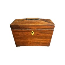 A George III Mahogany Sarcophagus Shaped Tea Chest, with Brass Twin Ring Handles