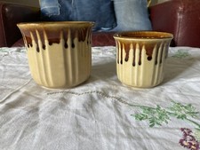 2 Vintage Stone Age Drip Glaze Planter Brown & Cream Plant Pots