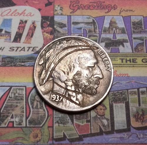 Hand engraved hobo nickel - hand, coin