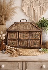 Vintage Rattan Wicker 6 Drawer