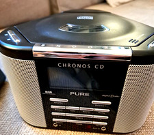 Pure Chronos CD DAB FM Alarm Clock Radio Black Silver Digital with AC Adapter 