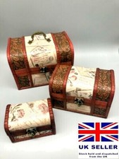 Rustic Wooden Boxes Colonial Style Treasure Chest Vintage Storage Hinged