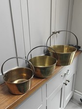 3 brass jam pans with fixed handles 7" - 8.5" - 11" diameter