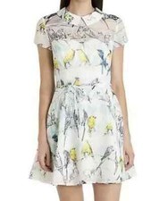 NEW WITHOUT TAGS TED BAKER BUDGIE BIRD CANARY PRINTED DRESS SIZE 2 