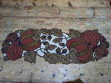 Vintage Micro Beaded Fabric Artwork/Table Runner, Circa 1920s, Autumn Pumpkins 