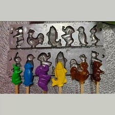 USSR CAST IRON LOLLIPOP MOLD BUNNY, PENGUIN & ELEPHANT SHAPES RUSSIAN VINTAGE