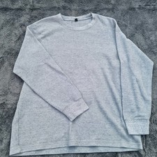 UNIQLO Men's Long Sleeve Waffle Knit Thermal Shirt Gray Cotton Blend Comfort