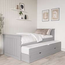 Single Bed Grey Wooden with Trundle Bed and 2 Drawers