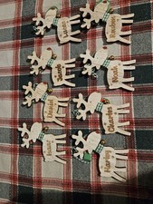 PRE PERSONALISED WOODEN HANDMADE REINDEER CHRISTMAS ORNAMENT DECORATIONS