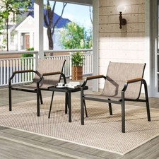 3 Piece Outdoor Chair Set with Breathable Fabric Seat and Wood-Plastic Armrests-