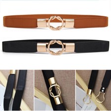 Womens Belt Stretch Elastic Skinny Waist Ladies Dress Waistband Metal Buckle UK