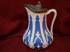 Antique Victorian Relief Moulded Jug Copeland 1845 Blue & White Gothic Arch 18cm