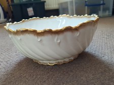 LARGE VINTAGE STOKE CRESCENT WHITE & GILT EDGE CERAMIC FRUIT BOWL 26 CM