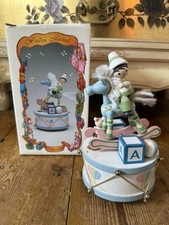 Vintage Wooden Music Box Rocking Horse Nursery Moving Parts Boxed Spinning TC