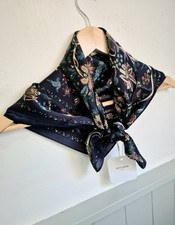 100% Silk Navy Floral Square