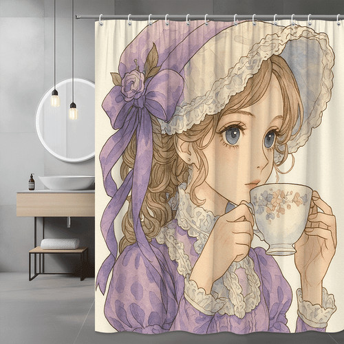 Vintage girl purple tea - in, cup