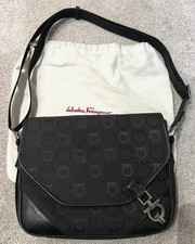 Salvatore Ferragamo, Black, Canvas, Gancini, Crossbody Bag