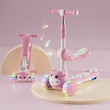 Kids Scooter Child Kick Flashing LED Light Up 3 Wheel Push Adjustable Folding