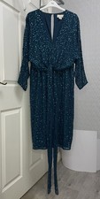 Coast Ladies Forest Green Cluster Sequin Long Sleeve Midi Dress - UK Size 14